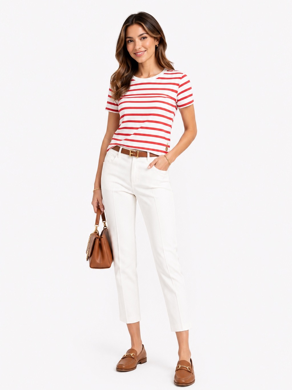 Ralph Lauren Red and White Striped Short Sleeve Tee